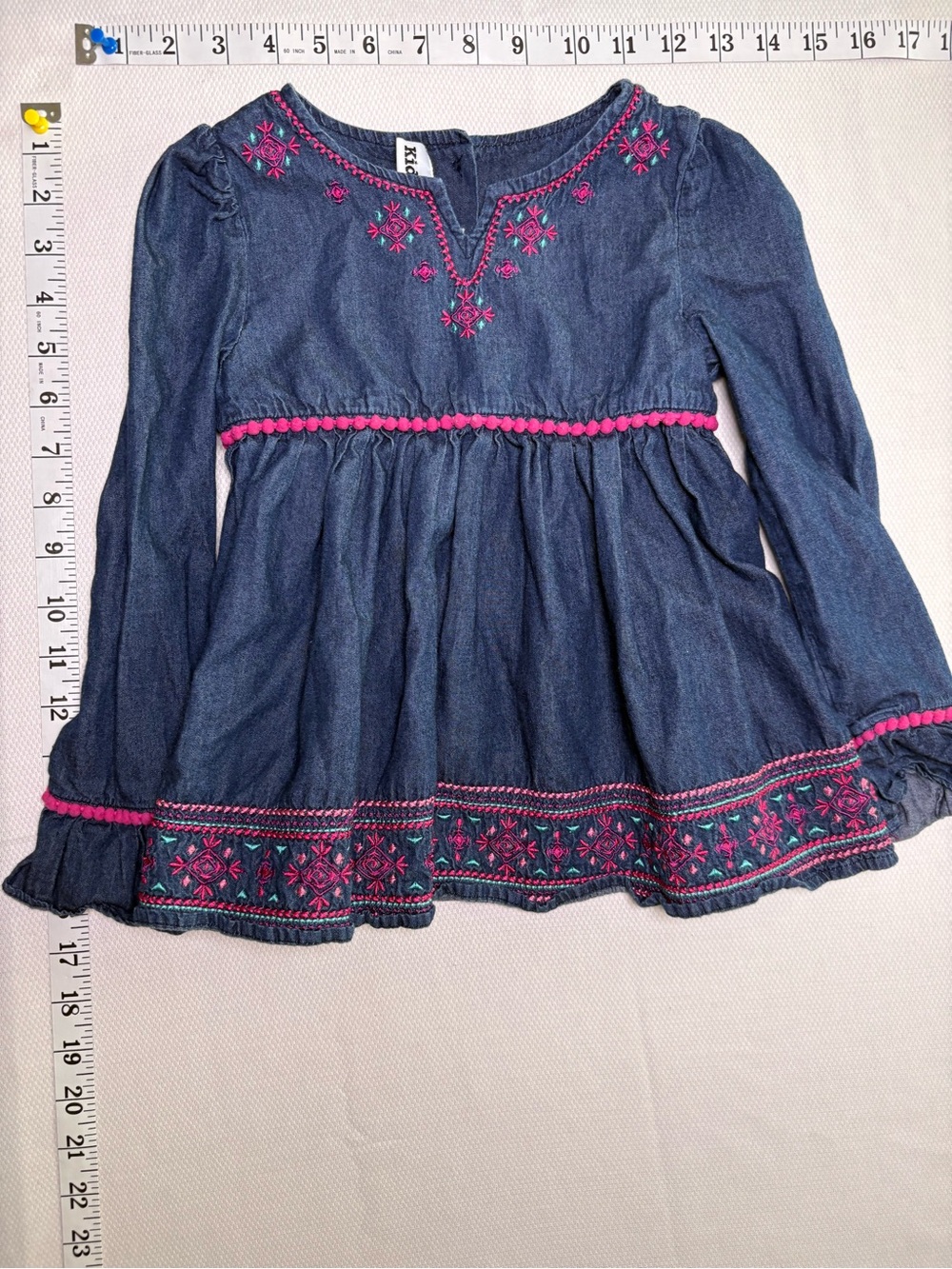 Y2K Kids Headquarters Girls Size 5 Chambray Embroidered Tunic Top